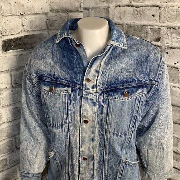 Vintage Acid Washed Sherpa Lined Distressed Denim Jean Jacket - Picture 2 of 15